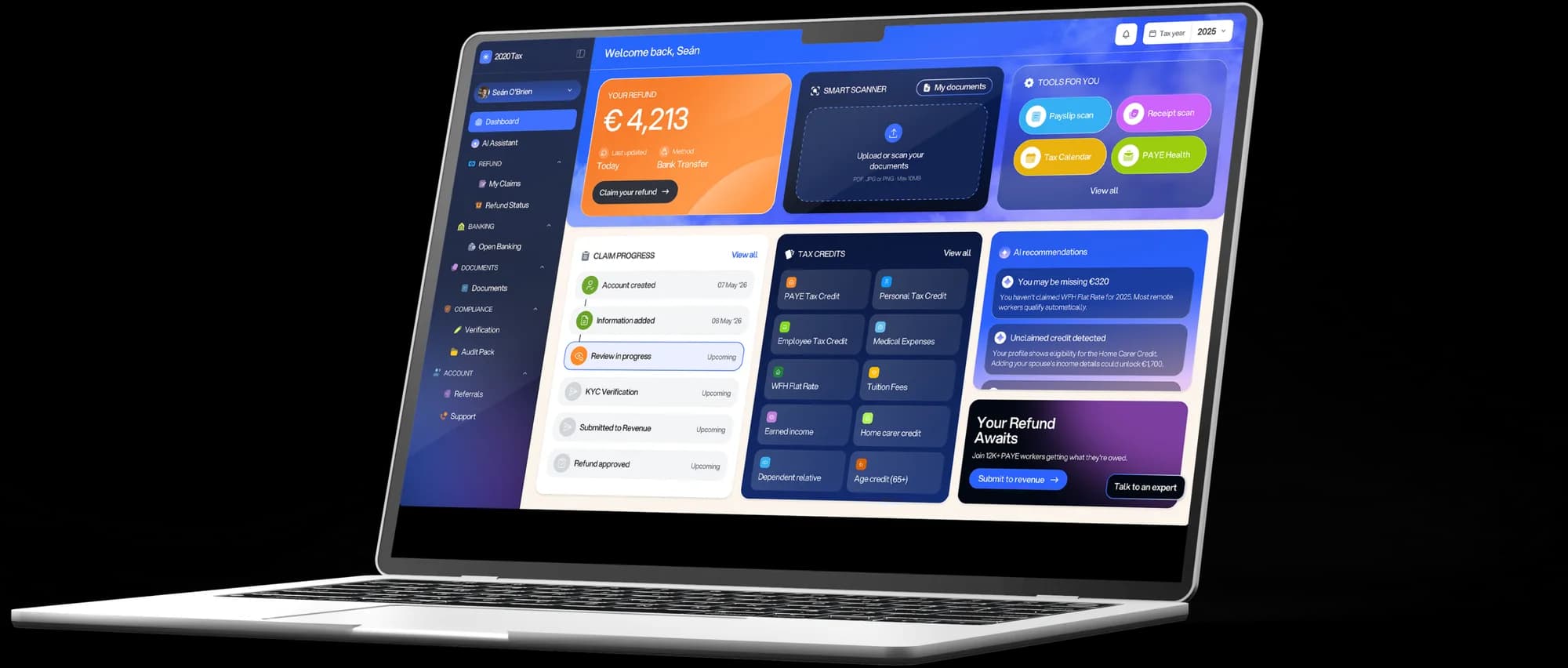 2020Tax dashboard shown on a laptop